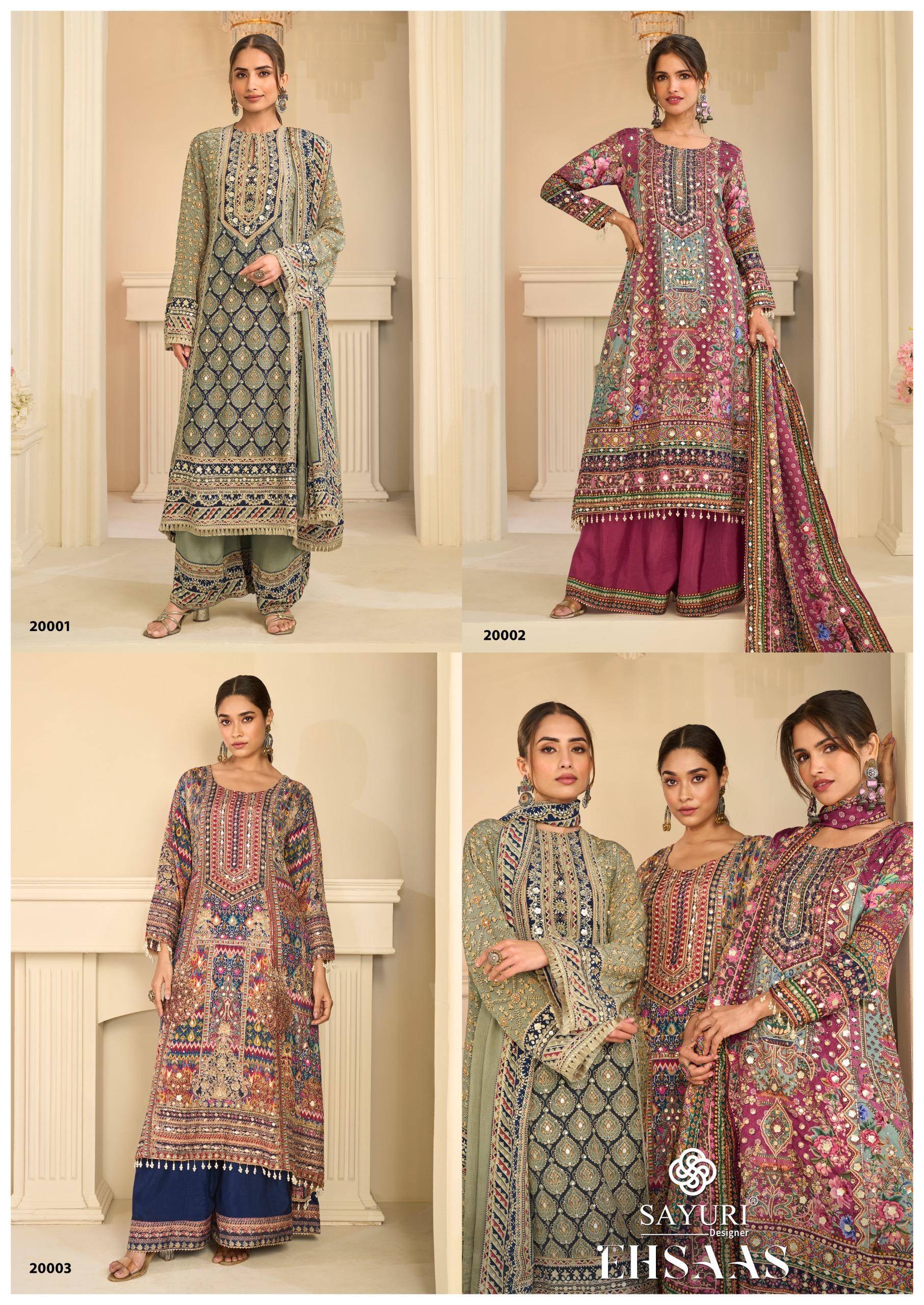 EHSAAS BY SAYURI DESIGNER 20001 To 20003 Series Beautiful Festive Suits Colorful Stylish Fancy Ethnic Wear Silk Dresses At Wholesale Price